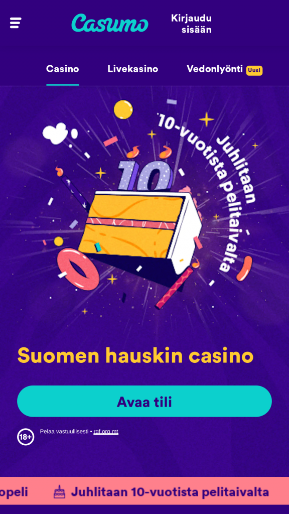 Casumo Homepage Mobile
