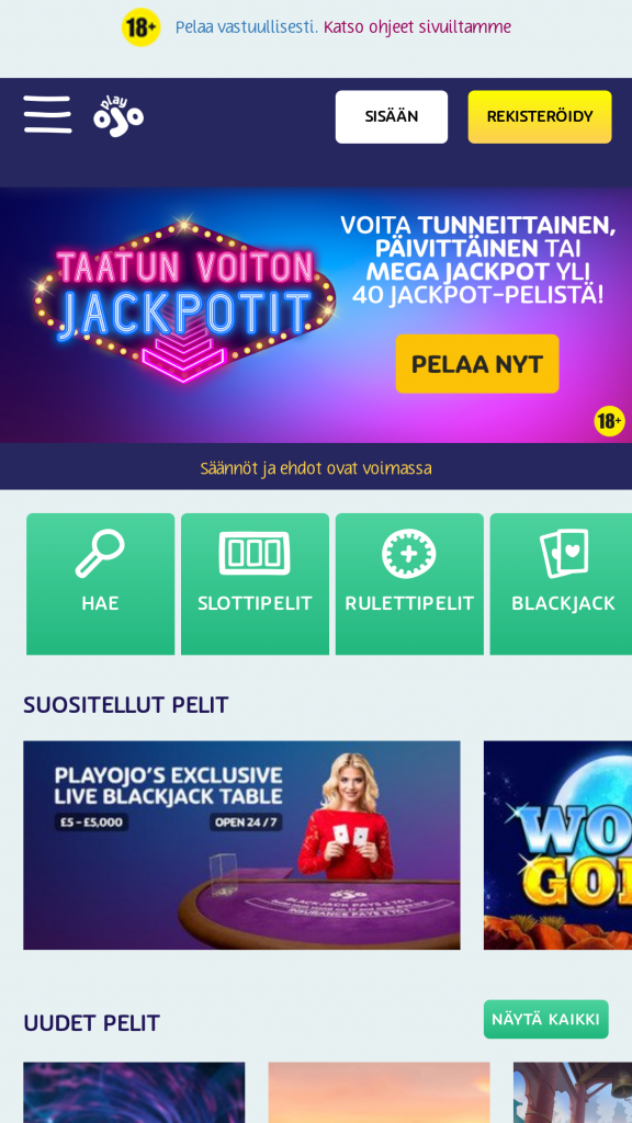 PlayOJO Homepage Mobile