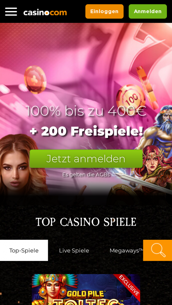 Casino.com Homepage Mobile