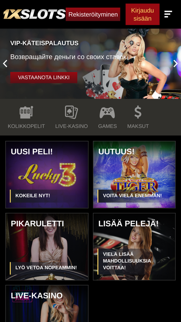 1xSlots Casino Homepage Mobile