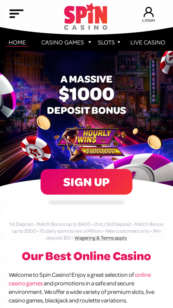 Spin Casino Homepage Mobile
