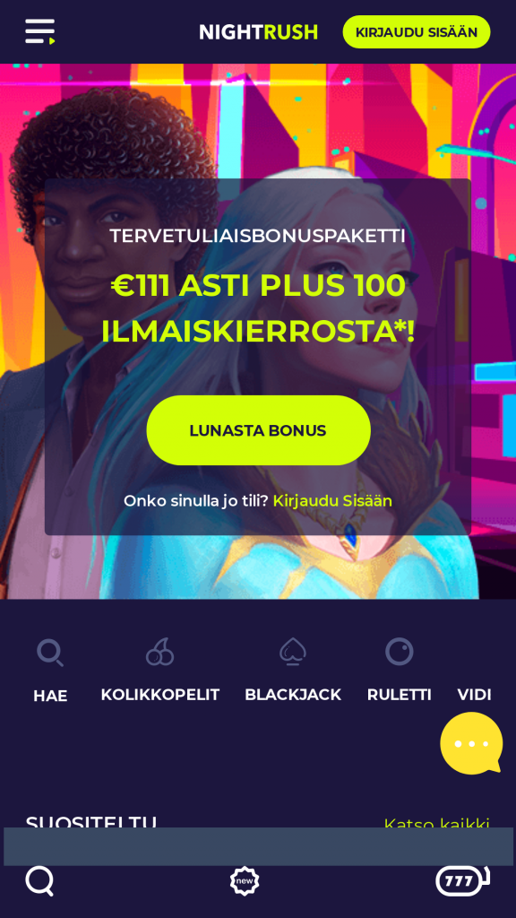 NightRush Homepage Mobile