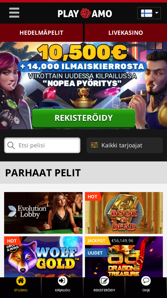 PlayAmo Homepage Mobile