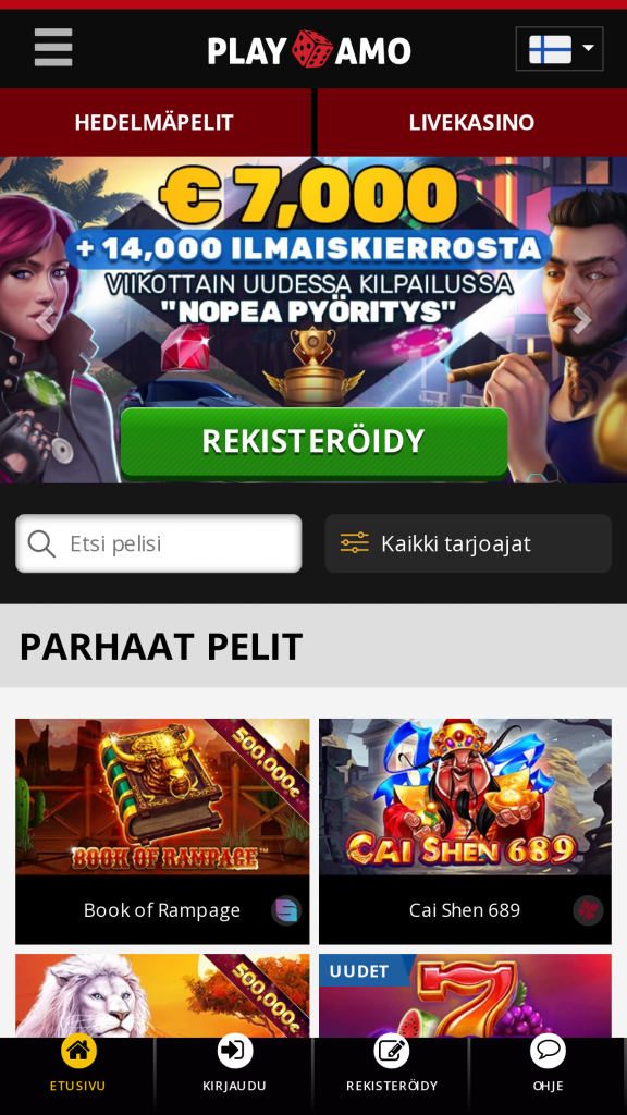 PlayAmo Homepage Mobile