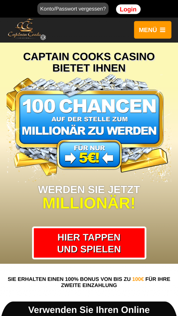 CaptainCooks Casino Homepage Mobile