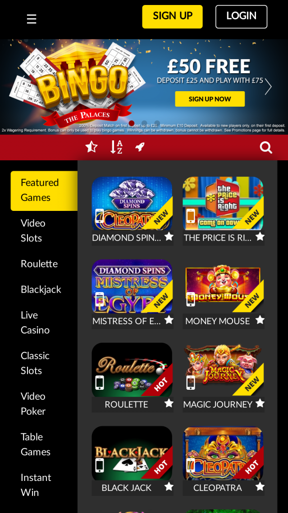 The Palaces Homepage Mobile
