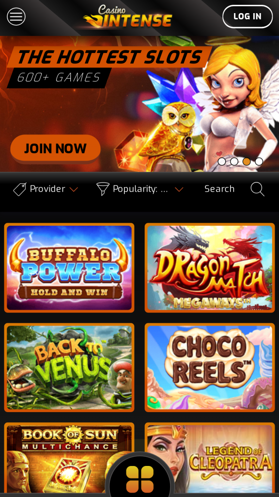 Casino Intense Homepage Mobile