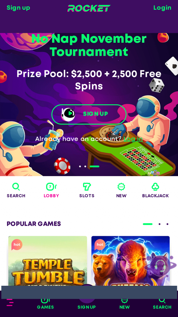 Casino Rocket Homepage Mobile