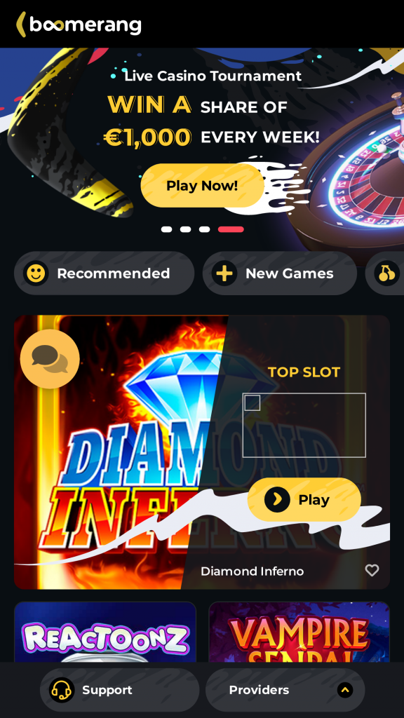 Boomerang Casino Homepage Mobile