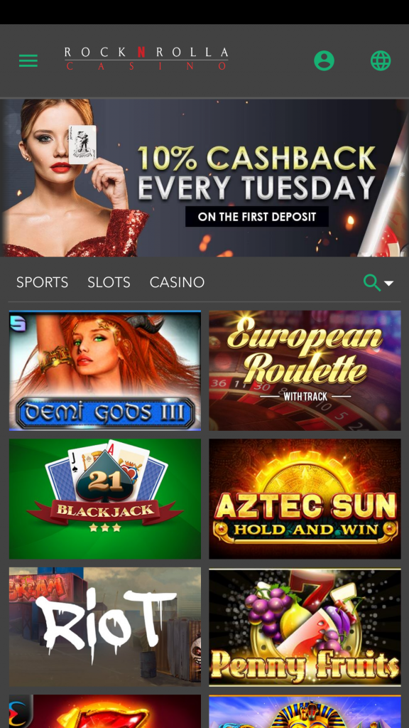 Rock N Rolla Casino Homepage Mobile