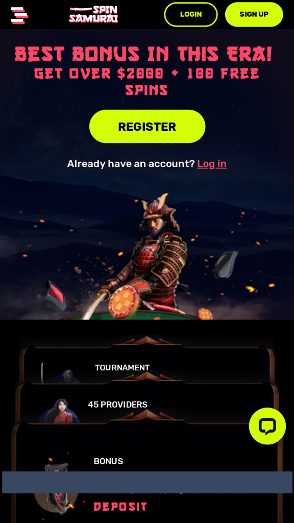 Spin Samurai Homepage Mobile