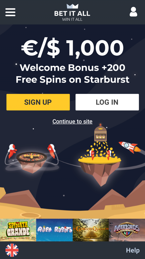 Bet It All Homepage Mobile