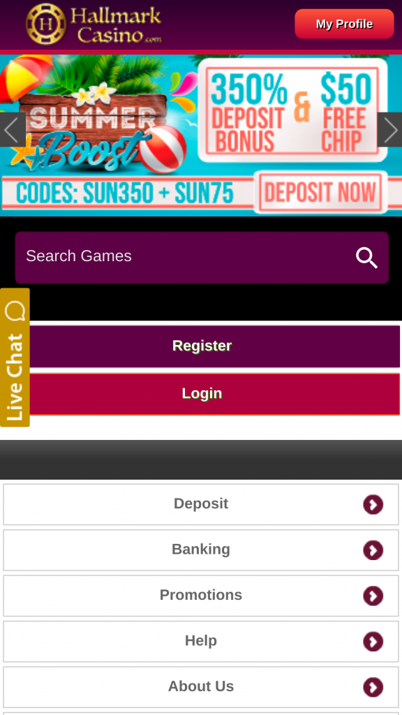 Hallmark Casino Homepage Mobile