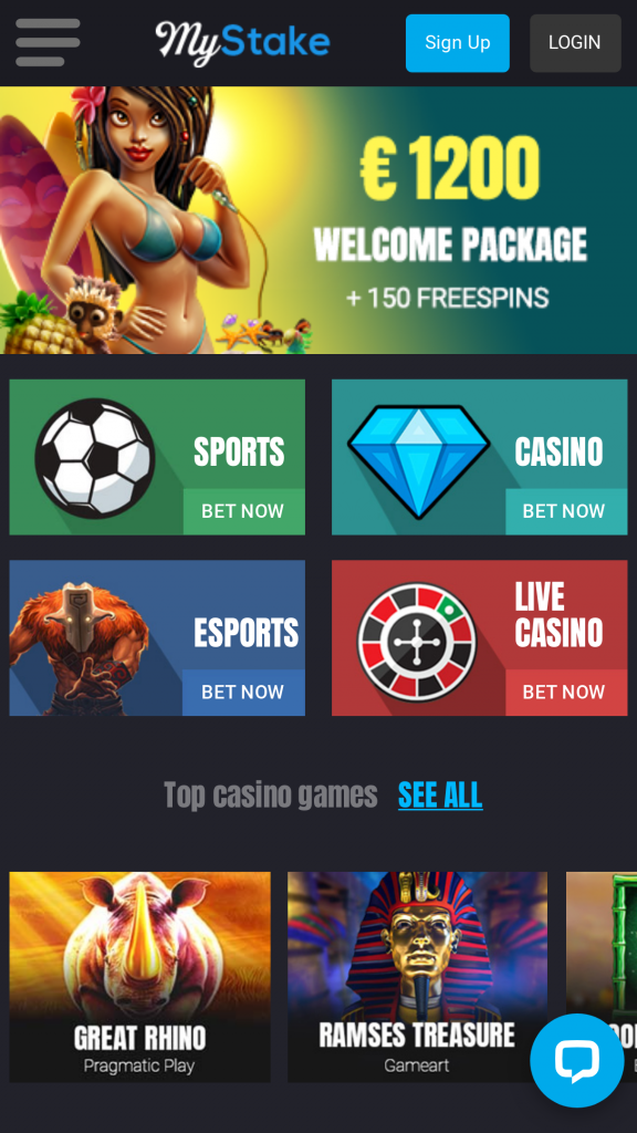 MyStake Casino Homepage Mobile