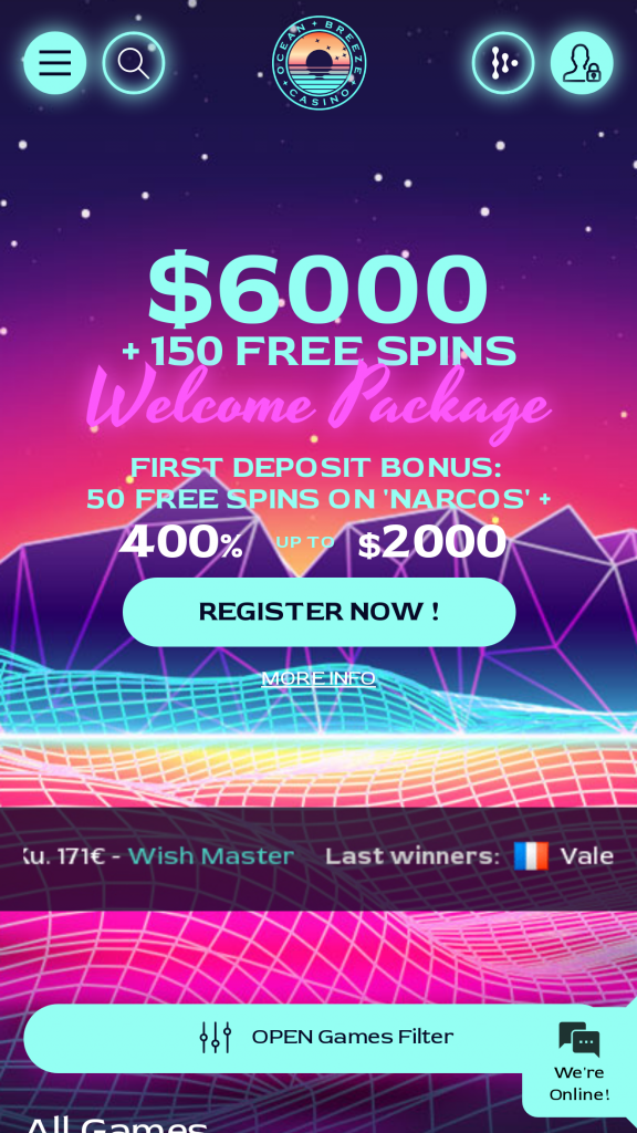 Ocean Breeze Casino Homepage Mobile