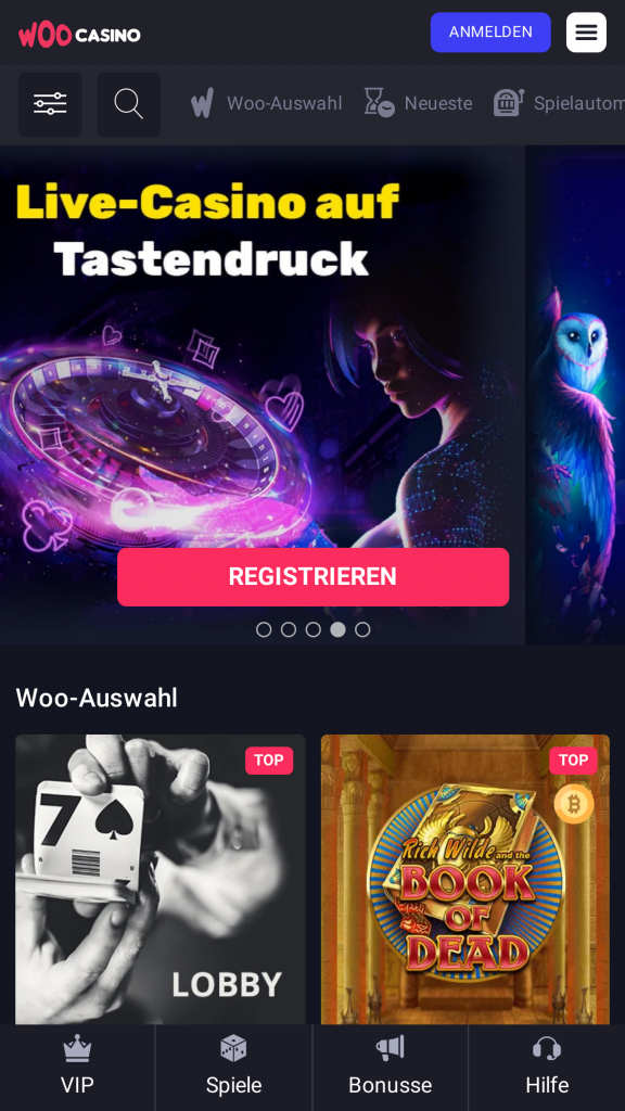 WooCasino Homepage Mobile