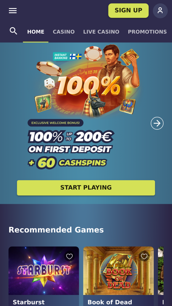 Casinoin Homepage Mobile