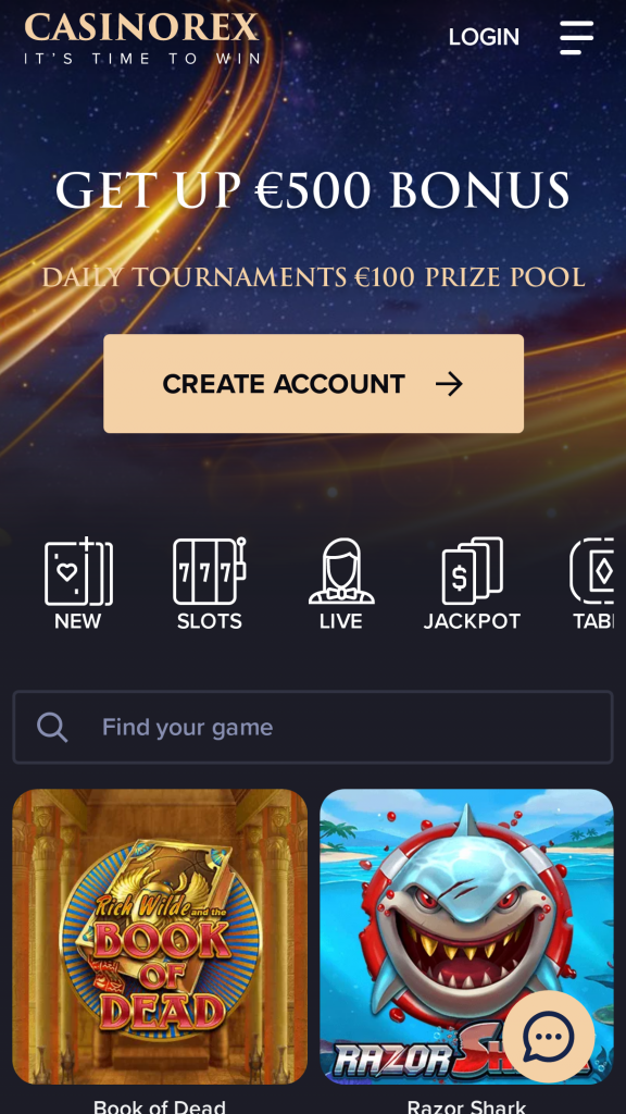 CasinoRex Homepage Mobile