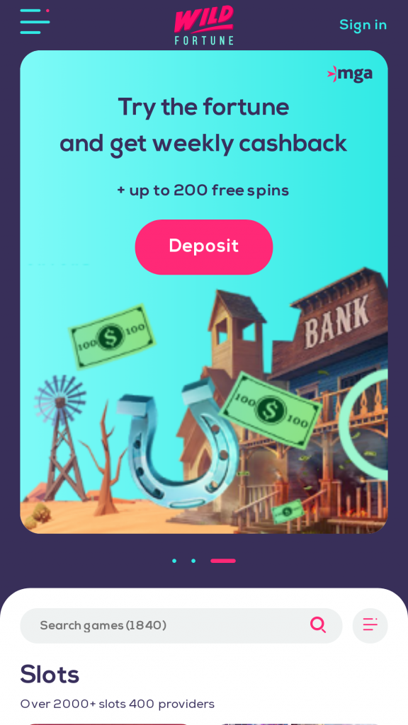 Wild Fortune Homepage Mobile