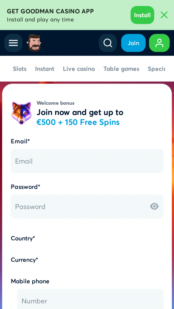 Goodman Casino Homepage Mobile