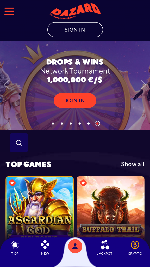 Dazard Casino Homepage Mobile