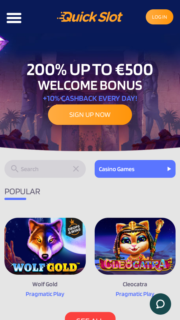 Quick Slot Homepage Mobile