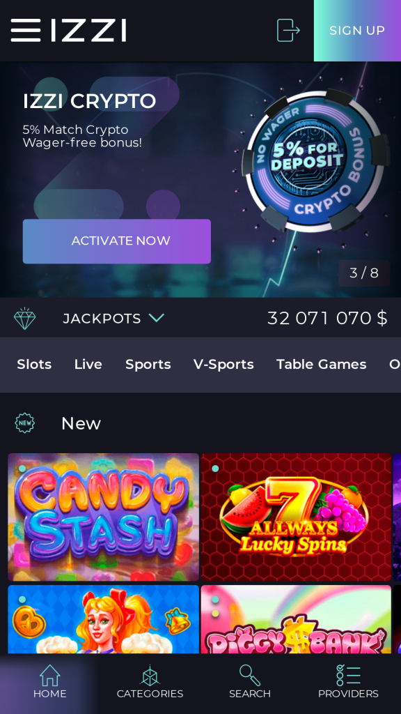Izzi Casino Homepage Mobile