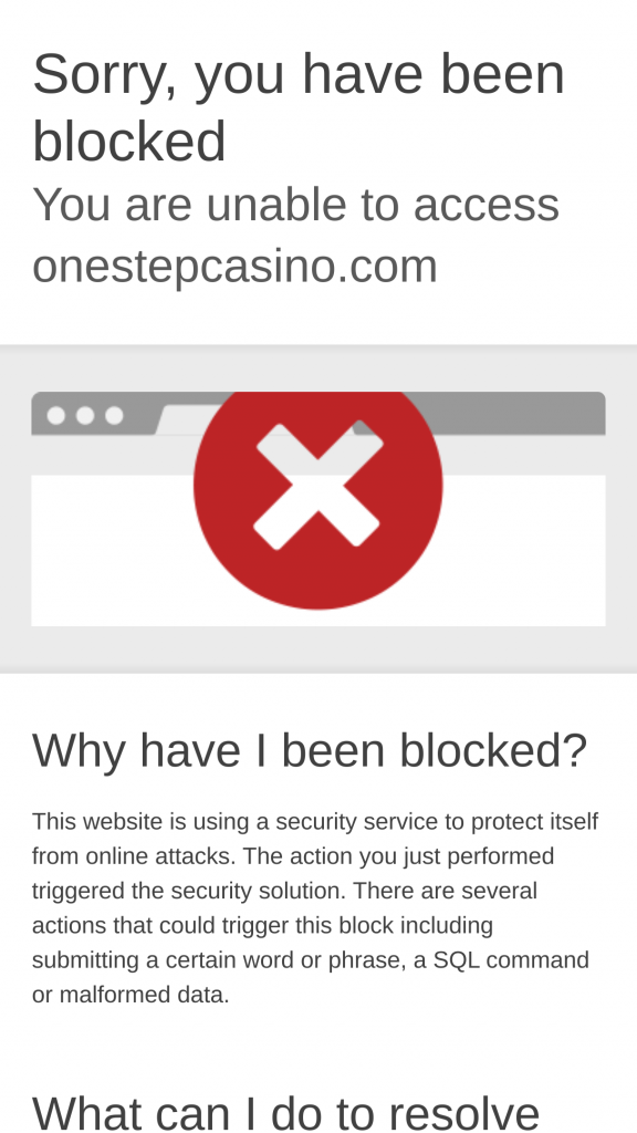 One Step Casino Homepage Mobile