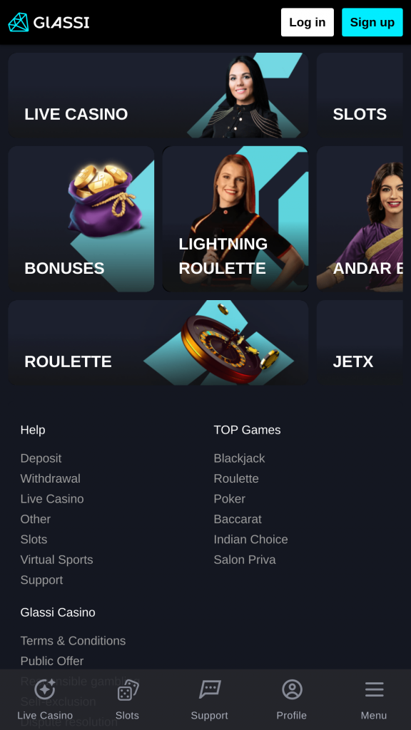 Glassi Casino Homepage Mobile