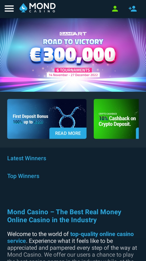 Mondcasino Homepage Mobile