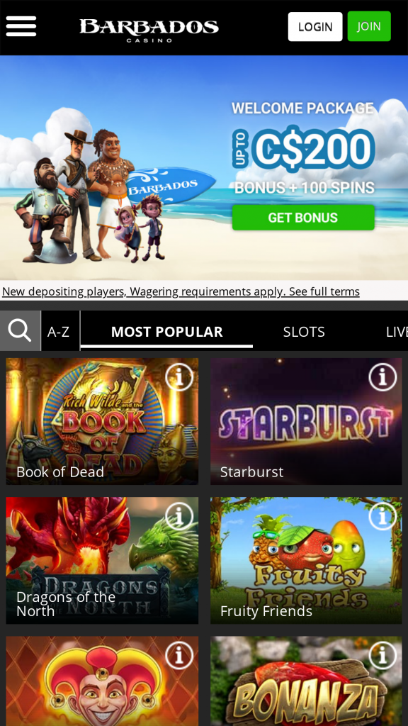 Barbadoscasino Homepage Mobile