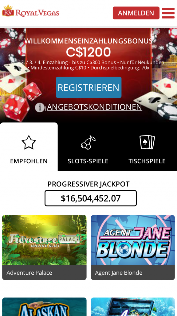 Royal Vegas Homepage Mobile