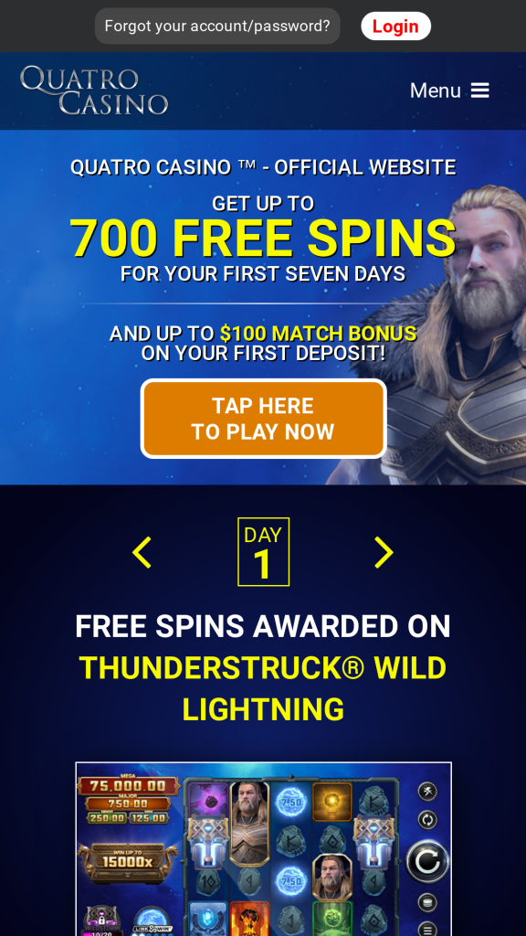 Quatro Casino Homepage Mobile