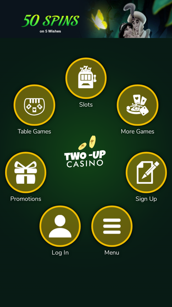 Two-Up Casino Homepage Mobile