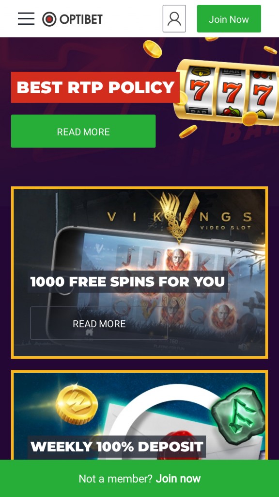 Optibet Casino Homepage Mobile