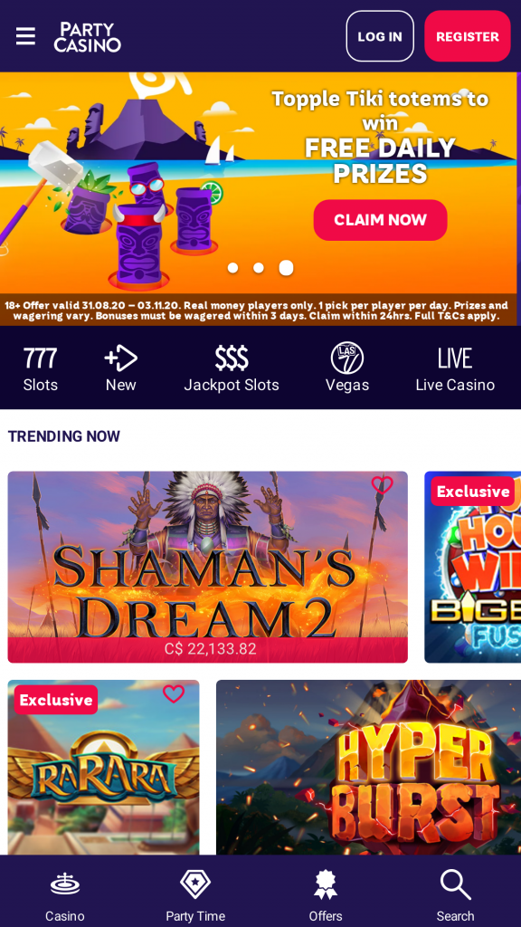 PartyCasino Homepage Mobile