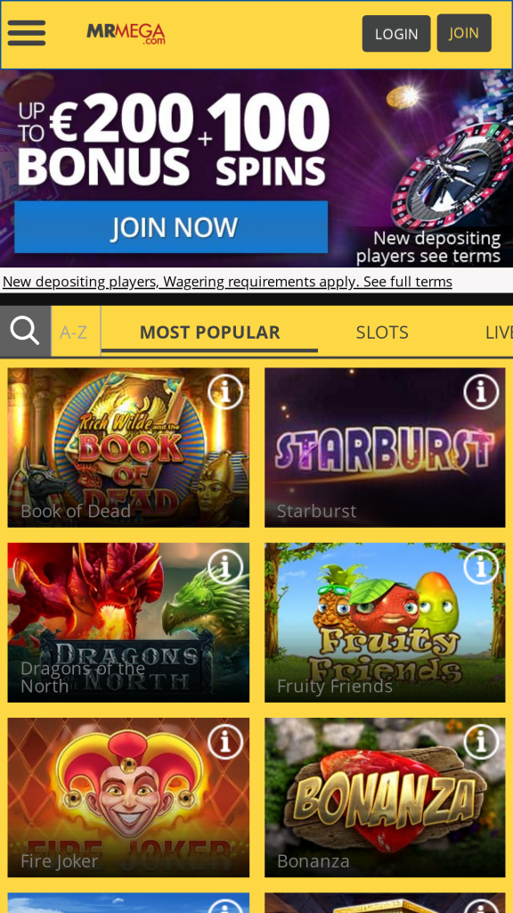 MrMega Homepage Mobile