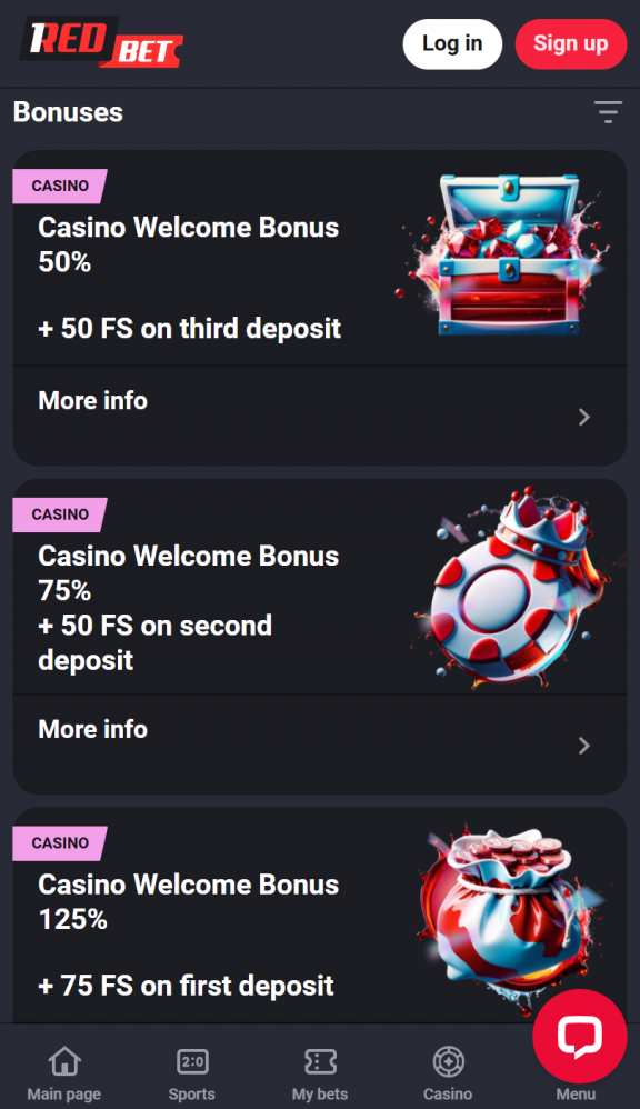 1RedBet Homepage Mobile