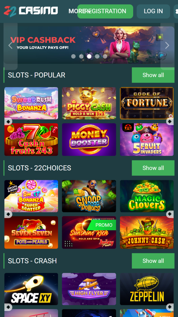 22Casino Homepage Mobile