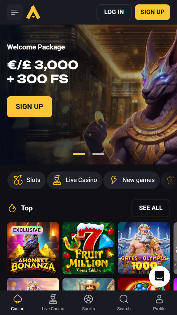 Amonbet Homepage Mobile