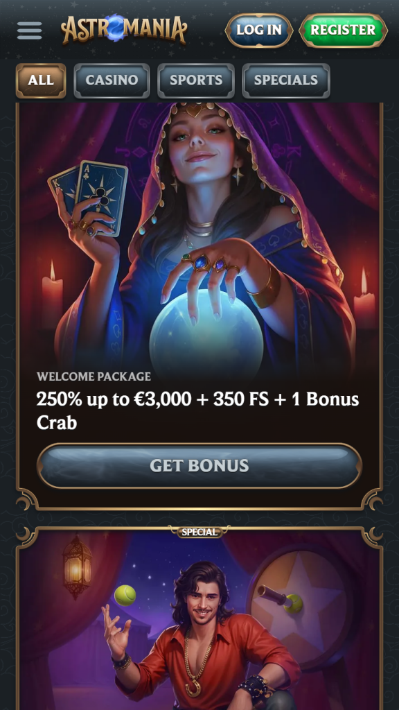 Astromania Casino Homepage Mobile