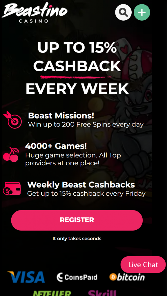 Beastino Casino Homepage Mobile