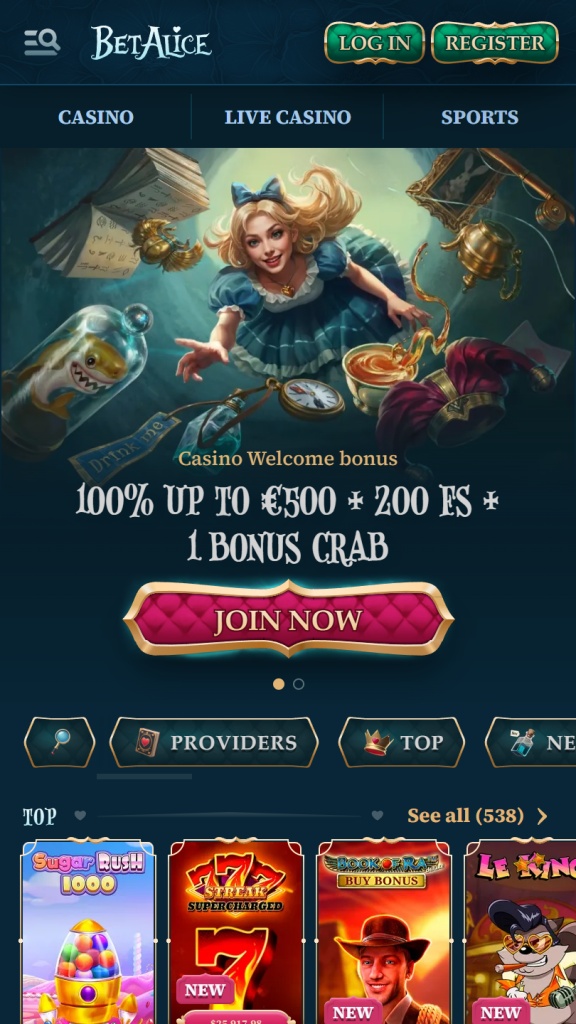 BetAlice Casino Homepage Mobile