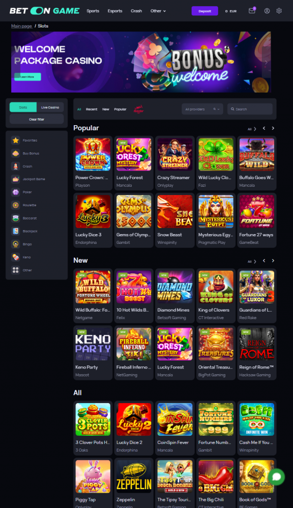 BetOnGame Homepage Mobile