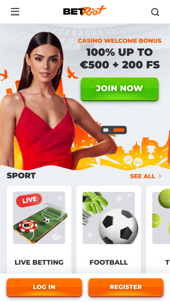 BetRiot Casino Homepage Mobile