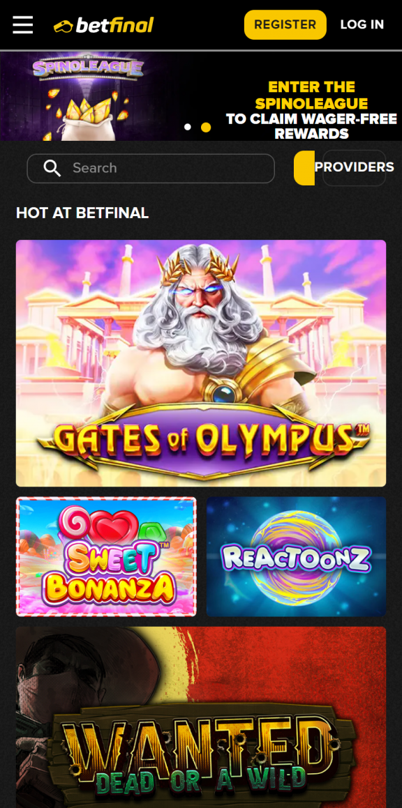 Betfinal Casino Homepage Mobile