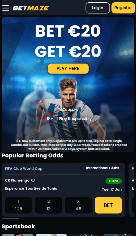 Betmaze Homepage Mobile