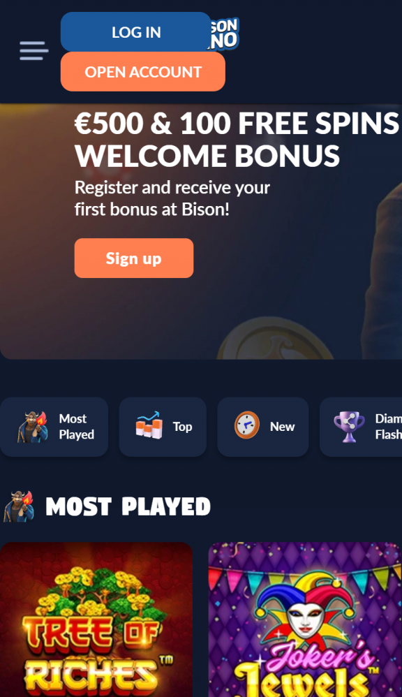 Bison Casino Homepage Mobile