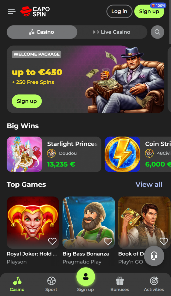 CapoSpin Homepage Mobile