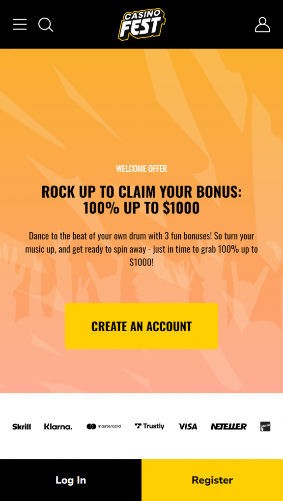 Casinofest Homepage Mobile